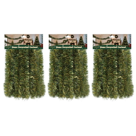 LAMPHOME 3 Pack 18ft Vibrant Green Golden Garland, 3.25in Wide, Sparkling Indoor Outdoor Decor for Christmas, Wedding & Home Party