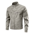 thumbnail image 5 of Atkumj Bomber Jacket Men with Pockets Stylish Suede Stand Collar Mens Leather Jacket Casual Solid Color Long Sleeve Zip Up Jacket for Outdoor Daily Activities M, 5 of 10