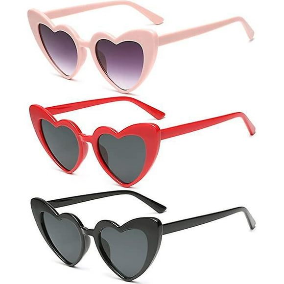 Dww-3 Pices De Lunettes De Soleil En Forme De Cur (rose, Noir, Rouge) Pour Lunettes De Soleil Il De Chat Rtro Pour Femmes Pour Lunettes D'amour Colore