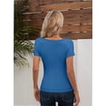 thumbnail image 2 of Women Ribbed Short Sleeve Shirts Scoop Neck Slim Fitted Basic Tees Tops Summer Trendy, 2 of 5
