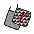 thumbnail image 2 of Monogram Initial T Houndstooth Black Pair of Pot Holders, 2 of 2