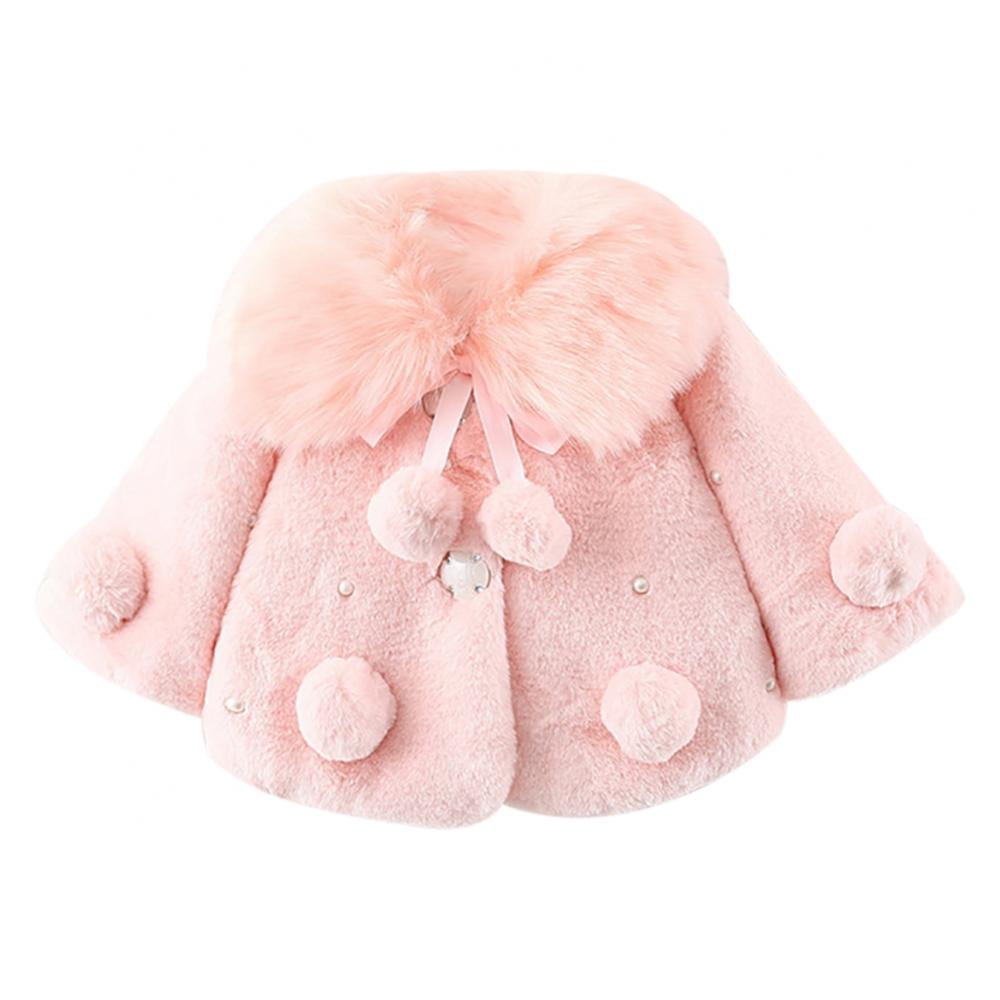 Baby Girls Hooded Cape Winter Thicken Poncho Outerwear Faux Fur Warm Top Jacket 