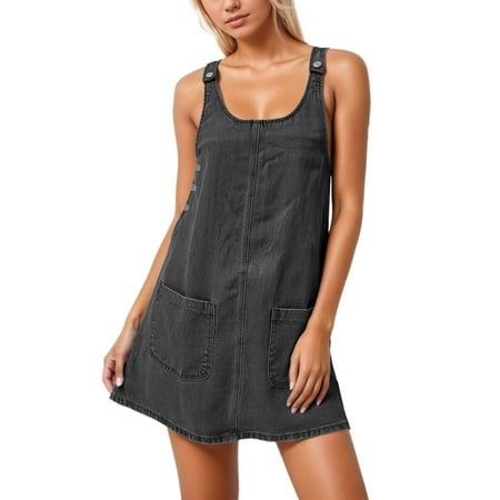 DGMIOCS Women s Denim Dress Casual Summer Flowy A Line Outfit for Daily Wear with Versatile Comfort and Modern Design Black L
