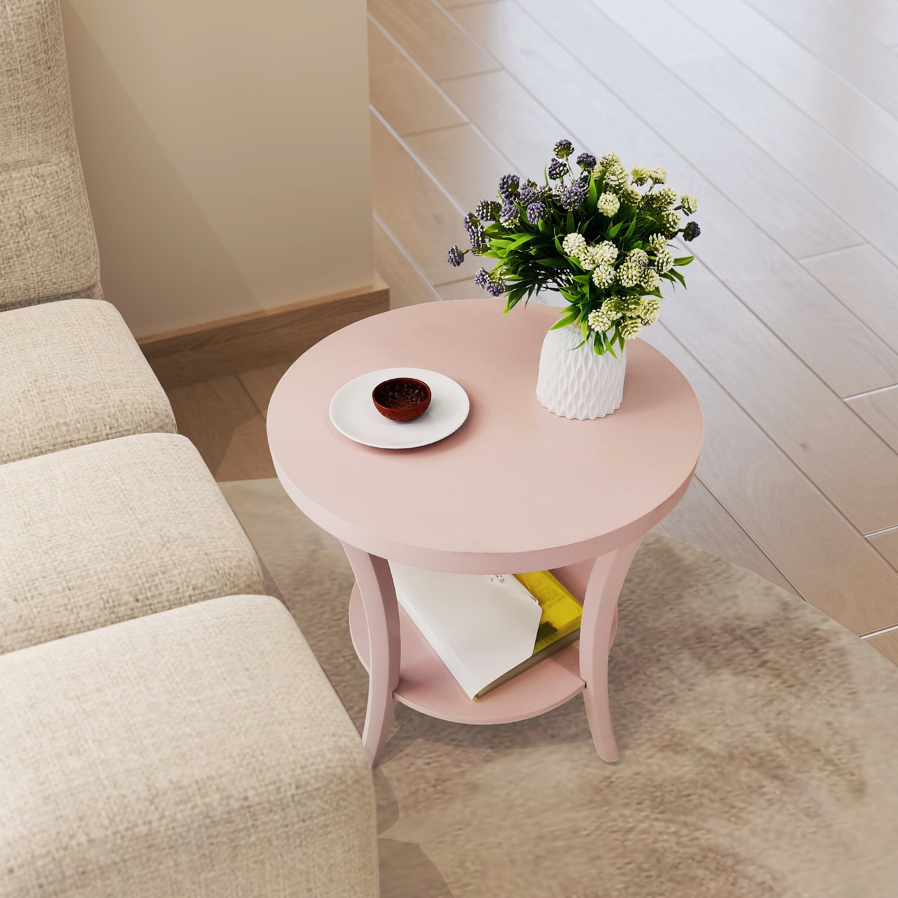 Oval Shelf End Table, Pink