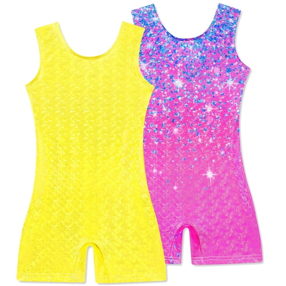 Aideaone 2-Pack Girls Gymnastics Leotards Sparkly Toddler Biketards Cutout Back Dance Unitard 3-8T