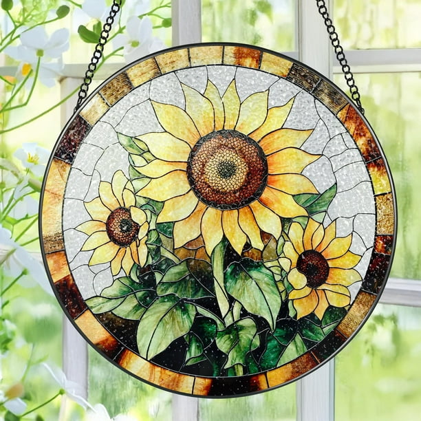 Atrapasoles Pauyadu con vidrieras con forma de girasol, 20 cm, para decoración de ventana