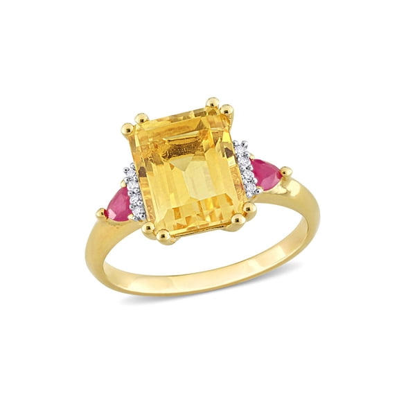 3.50 Carat (Ctw) Citrine and Ruby Ring in Yellow Plated Sterling Silver for Women