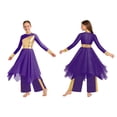 thumbnail image 4 of iiniim Girls Praise Dance Dress Long Sleeve Church Robe With Palazzo Pants Outfit Worship Liturgical Dancewear Purple 12, 4 of 7