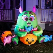 DiiKoo 5 FT Long Halloween Inflatable Monster Candy with Pumpkin Inflatable Yard Decoration with Build-in LEDs Blow Up Inflatables for Halloween Party Indoor, Outdoor, Yard, Garden, Lawn Decorations