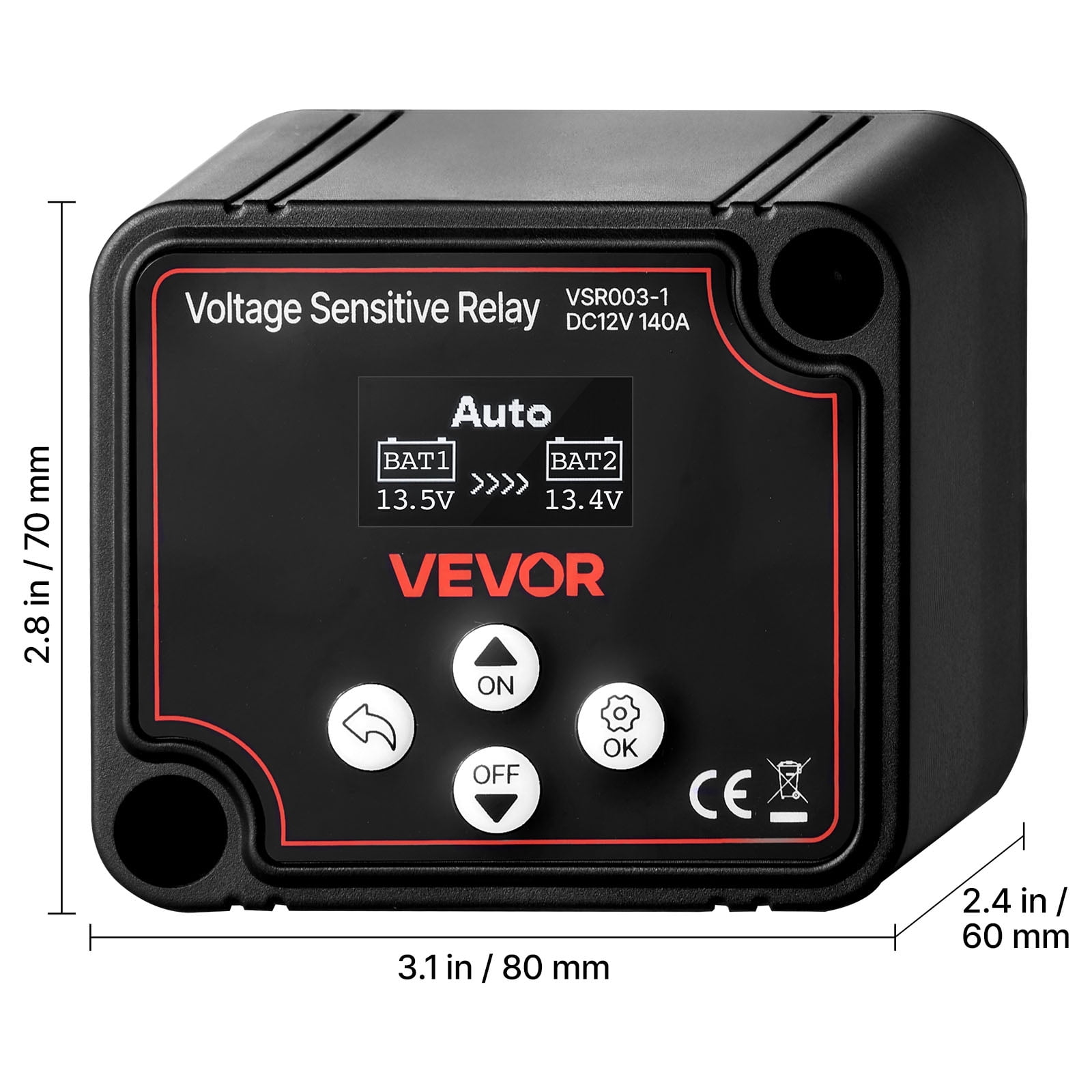 VEVOR Dual Battery Isolator Kit, 12V 140 Amp 20 ft 6AWG, Manual & Automatic Voltage Relay with LCD Voltmeter, Smart Battery Isolator for Lithium Batteries, Suitable for UTV