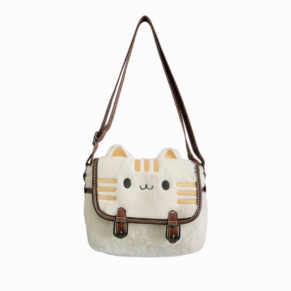 Pusheen Style Cute Cat Shaped Purse 2026 Trendy Cartoon Plush Crossbody Bag for Women Soft Faux Fur Small Shoulder Bag