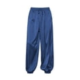 thumbnail image 5 of Ynynloco Women's Satin High Waist Cargo Joggers Pants Dressy Casual Lightweight Silky Elastic Waist Trousers with Pockets, 5 of 9