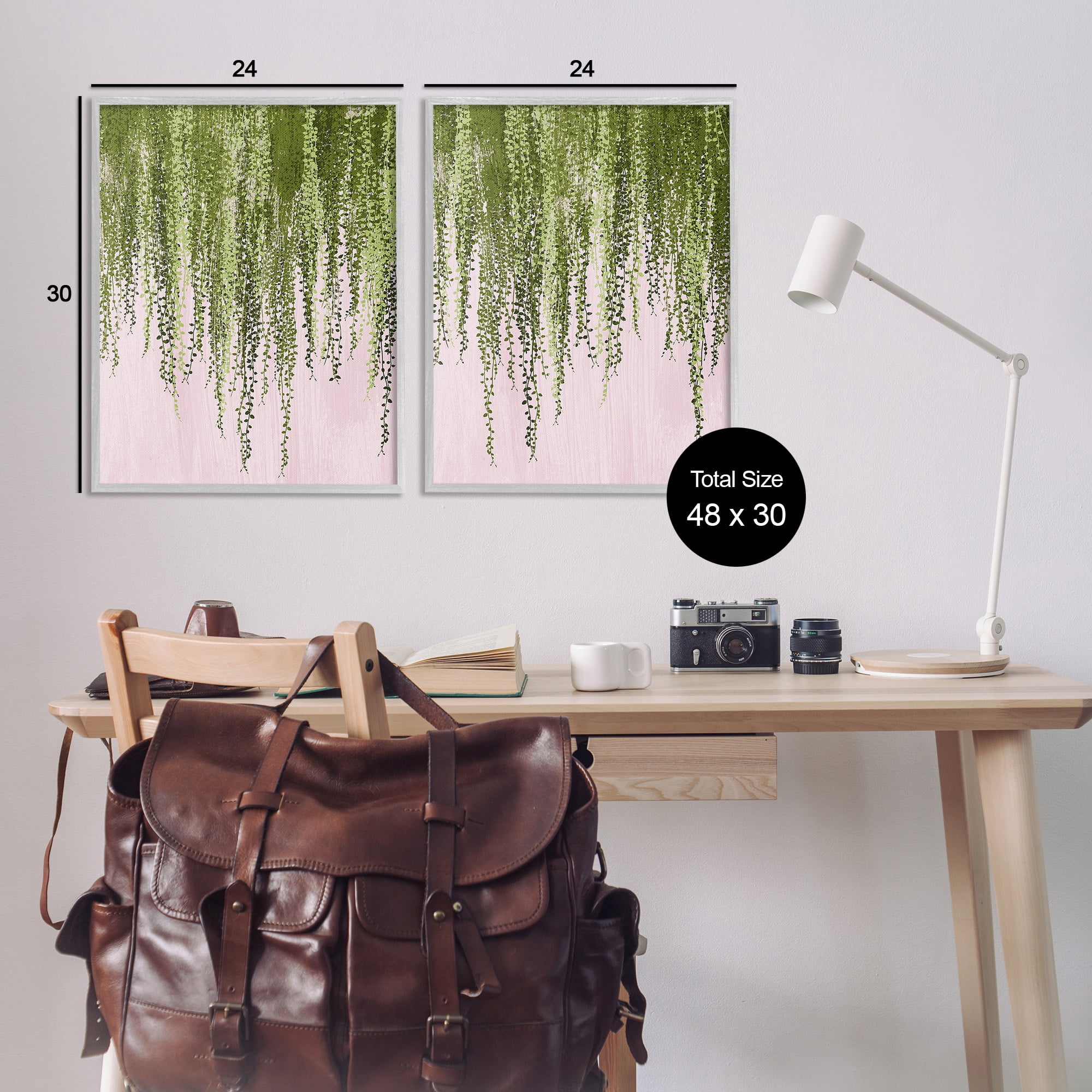 Stupell Industries Natural Falling Ivy Botanical & Floral Painting Gray Framed Art Print Wall Art, 24 x 30, Set of 2