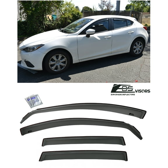 Extreme Online Store EOS Visors for 2014-2018 Mazda 3 | JDM in-Channel Style Smoke Tinted Side Vents Rain Guard Window Deflectors