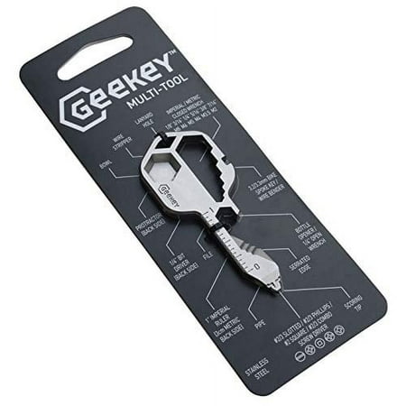 Geekey Multi-Tool | Stainless Steel Key Shaped Pocket Tool for Keychain | Bottle Opener Screwdriver Ruler Wrench Bit Driver File Bike Spoke Key | TSA Friendly | Groomsmen Gift