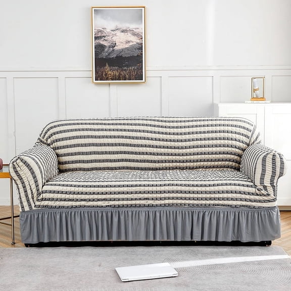 XmhyTop Sofa Cover for sofas Stretch Couch Covers for Living Room Easy Fit Washable Furniture Sofa Protector with Skirt,1 Piece (Grey Khaki,2 Seat)