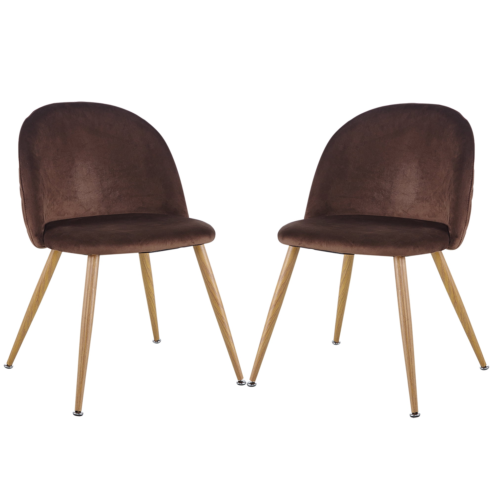 Kepooman Set of 2 Velvet Upholstered Dining Chairs with Backrest, Brown Kepooman Set of 2 Velvet Upholstered Dining Chairs with Backrest, Brown