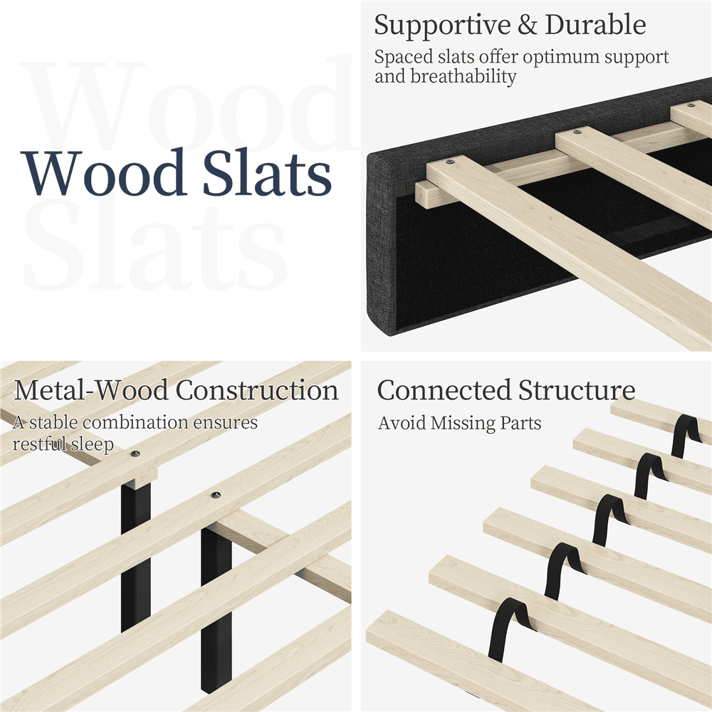 Fullfurnique Upholstered Platform Bed Frame with Square Tufted Headboard, Full, Dark Gray