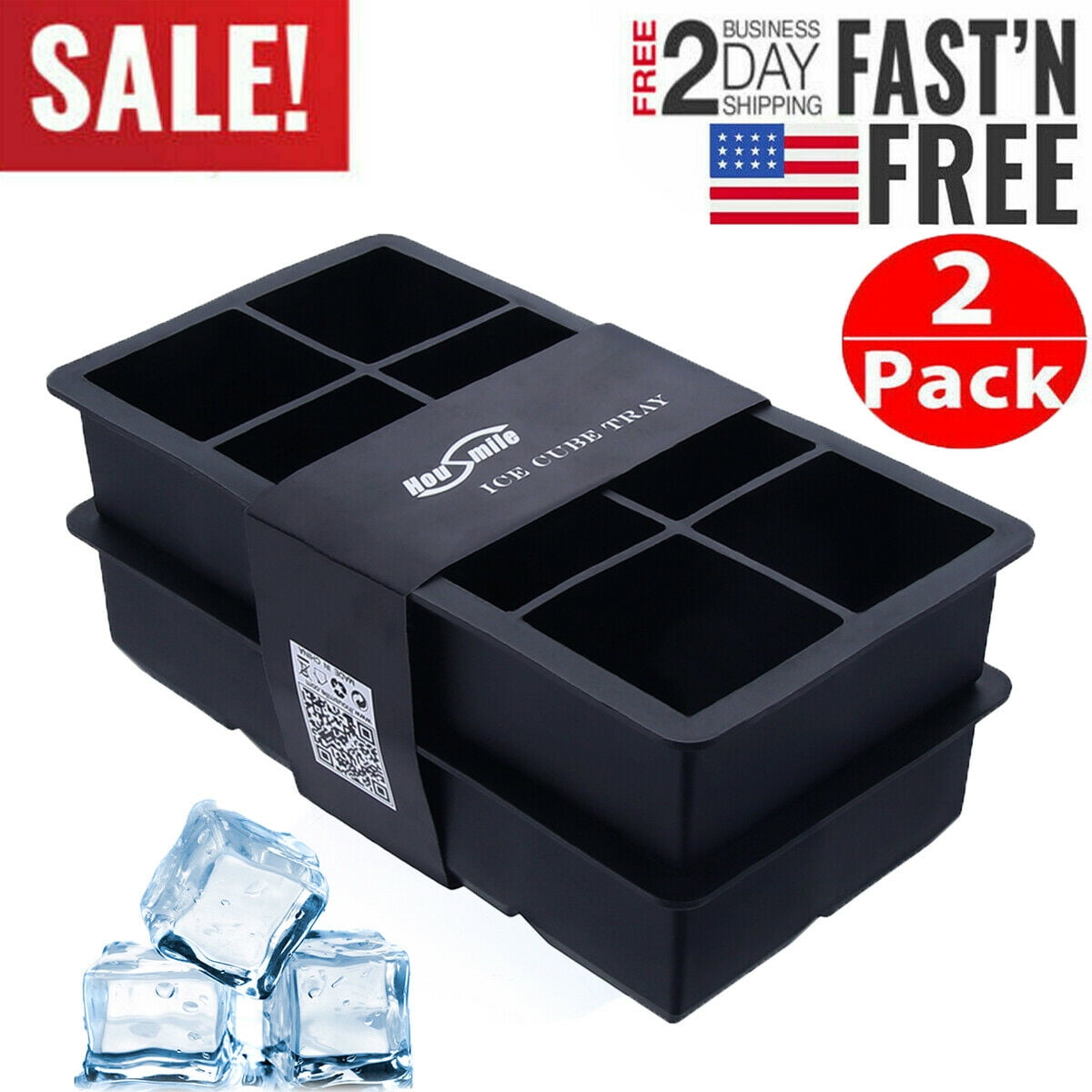 2pcs Whiskey Big Ice Cube Tray Large Silicone Maker Mold Mould 8 Cavity