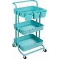 thumbnail image 2 of 3 Tier Rolling Utility Cart Multifunction Storage Organizer Shelf Rack with Lockable Wheels 3PCS Cups and 8PCS Hooks for Home Office Kitchen Bathroom Store (Pink), 2 of 8