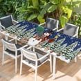 thumbnail image 2 of Navy Blue Christmas Table Cloths for 8 Foot Rectangle Tables, Snowman Xmas Snowflake Botanical Tree Patio Waterproof Elastic Fitted Tablecloths, Washable Rectangular Table Cover for Camping, 2 of 8