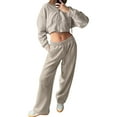 thumbnail image 3 of Women'S Tracksuit Set - Long Sleeve Zipper Hooded Sweatshirt with Solid Color Lace-Up Pants - Two-Piece Set Khaki S, 3 of 7