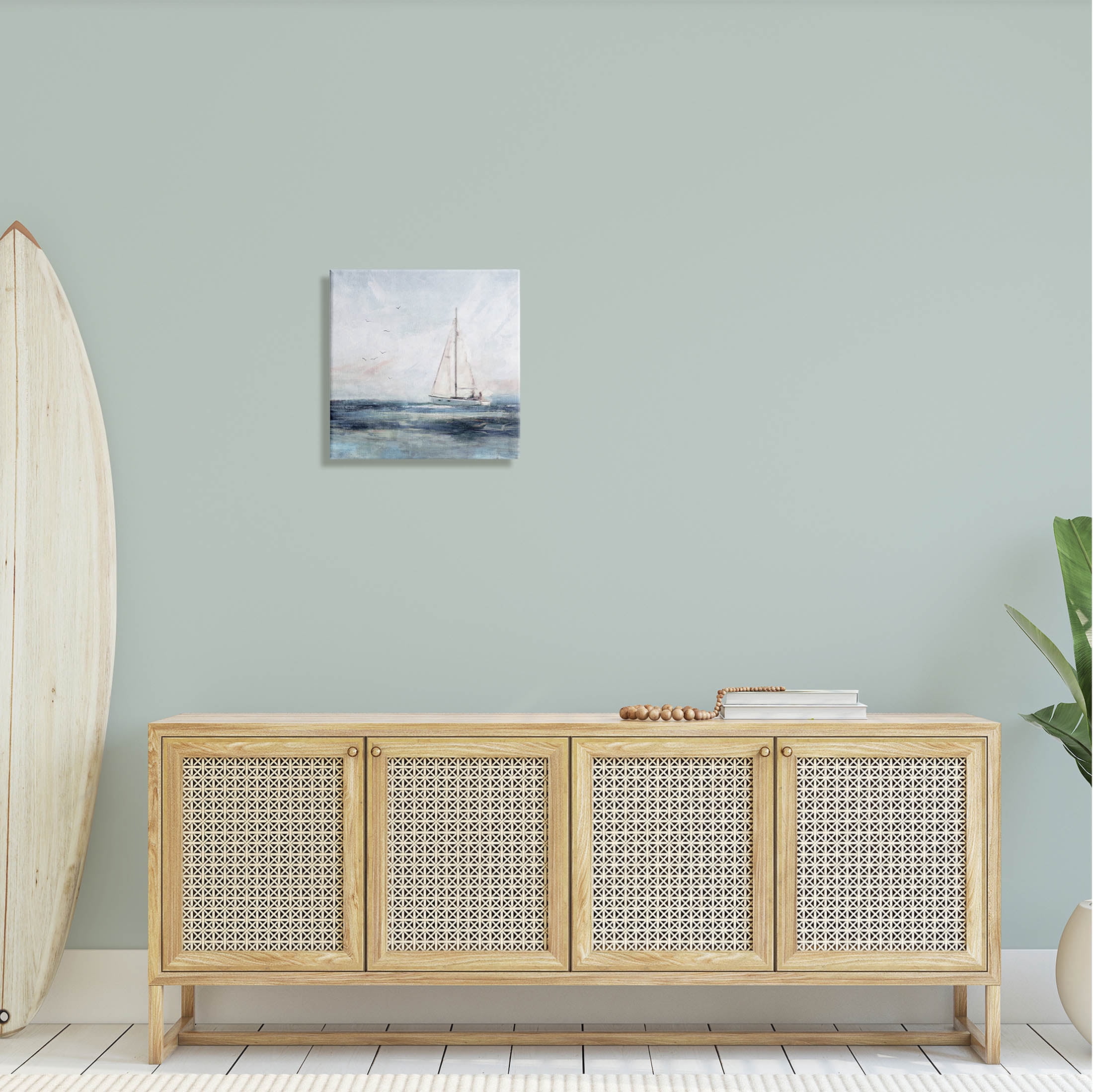 Stupell Industries Nautical Sailboat Soaring Ocean Birds Painting Gallery Wrapped Canvas Print Wall Art, Design by Nina Blue