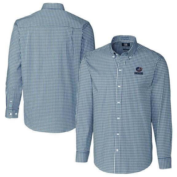 Men's Cutter & Buck Navy Green Bay Packers Easy Care Stretch Gingham Big & Tall Long Sleeve Button-Down Shirt