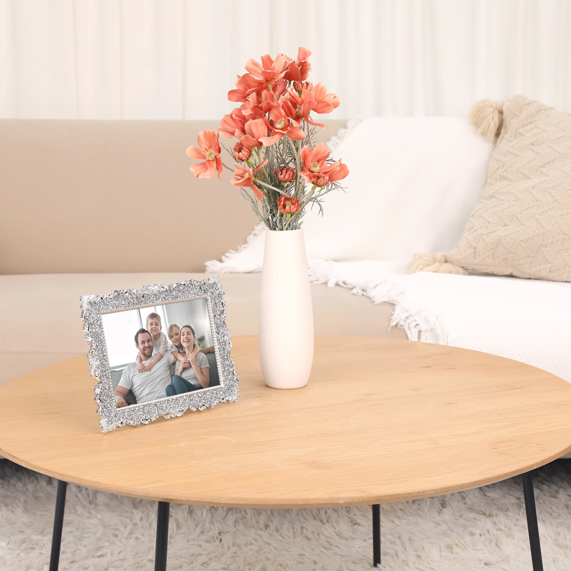 Unique Bargains Plated Picture Frame with Crystal Photo Frames Silver Rectangle 5x7 in