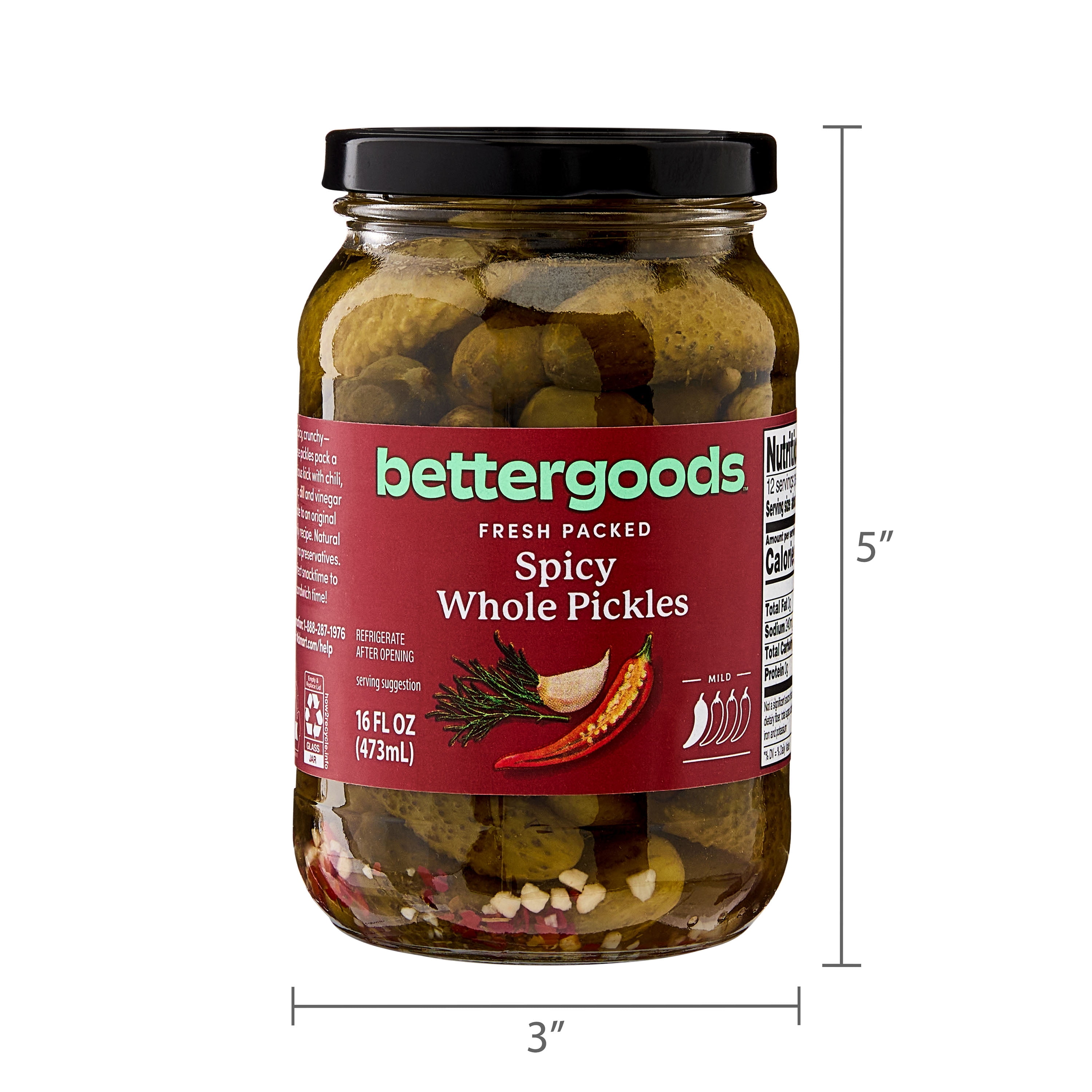 bettergoods Spicy Whole Pickles, 16 fl oz Jar