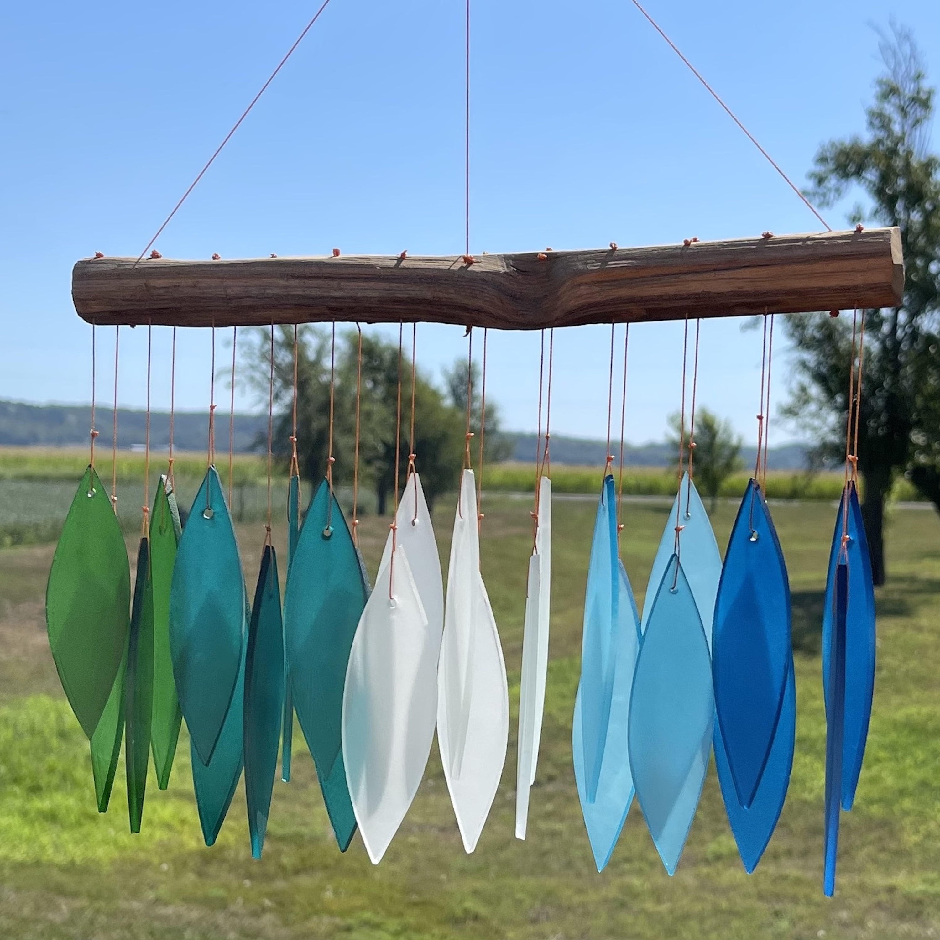 Blue Handworks Glass Wind Chime Gradient Ocean Hanging Wind Chimes Garden Decor