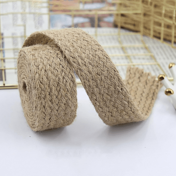 Hemp Cords Braided Flat Burlap Ribbon Nature Jute Rope Twine Webbing DIY Wedding Decoration Ribbons Crafts Jute Rope, 5meters/Roll (Natural, 15mm)
