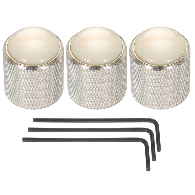Uxcell Guitar Bass Dome Knobs White Shell Top 6mm Silver Metal Volume Tone Control with Inner Hexagon Spanner 3 Pack