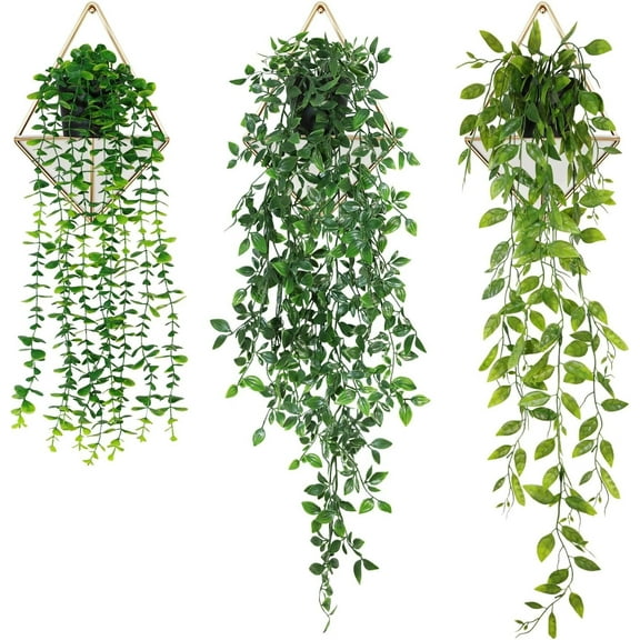 JUMRHFAN 3Pcs Artificial Hanging Plant, Fake Hanging Plants with Pot, Greenery Faux Fake Ivy Decor, Fake Ivy Potted Plants for Indoor Outdoor, Home Decor Wall Room Patio Office Table Shelf