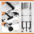 thumbnail image 3 of BOWEITI 15.5FT One-buttom Retraction Stainless Steel Telescoping Extension Ladder with 2 Triangle Stabilizers, Heavy Duty 330lbs Max Capacity, Multi-Purpose Collapsible Ladder for RV or Outdoor Work, 3 of 6