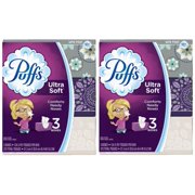 (2 pack) (2 pack) (2 Pack) Puffs Ultra Soft Facial Tissues, 3 Family Boxes, 124 Tissues per Box