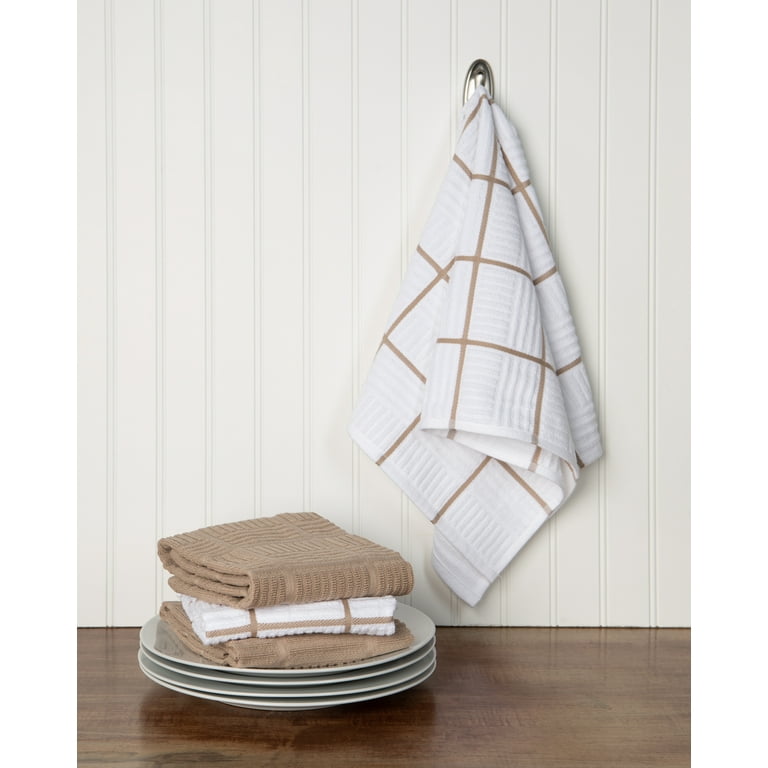 Sticky Toffee Waffle Kitchen Towels Set of 3, White and Tan Cotton Dish  Towels for Kitchen, 28 in x 16 in 