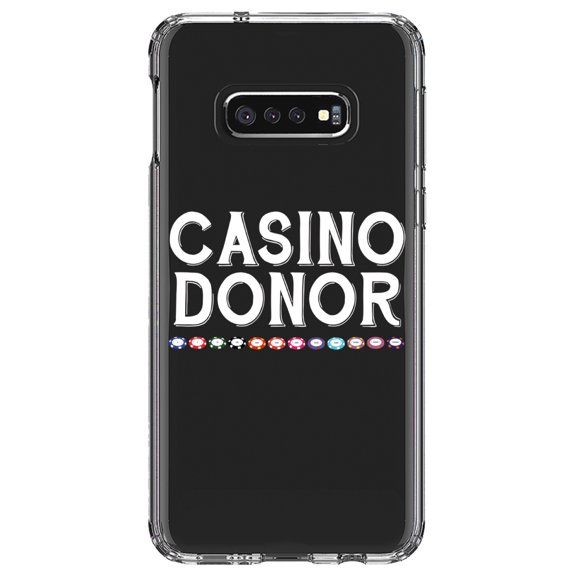 DistinctInk Clear Shockproof Hybrid Case for Samsung Galaxy S10e (5.8" Screen) - TPU Bumper Acrylic Back Tempered Glass Screen Protector - Casino Donor - Blackjack Gambling