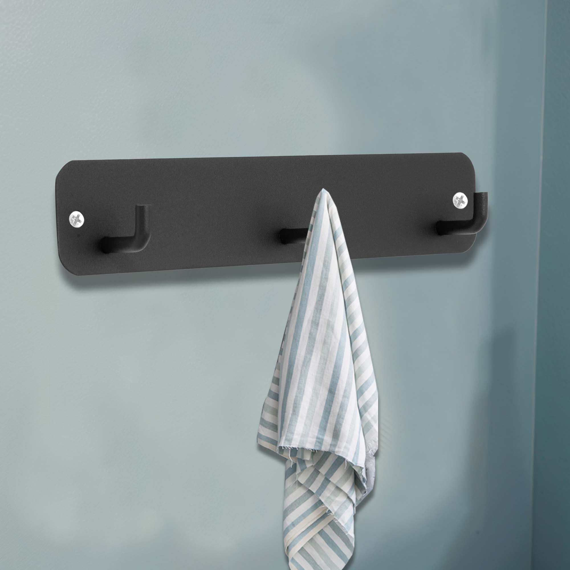Unique Bargains Coat Rack Wall Mount Hooks for Hanging Black 7.87"x1.57"x0.12" 2 Pcs