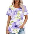 thumbnail image 2 of JTZGDY Tunic Tops for Women Dressy Casual Summer Floral Print Short Sleeve Crewneck Basic Ruched Pelated T-Shirts Loose Fit Cozy Ladies Blouse Multicolor#24 XXL, 2 of 7