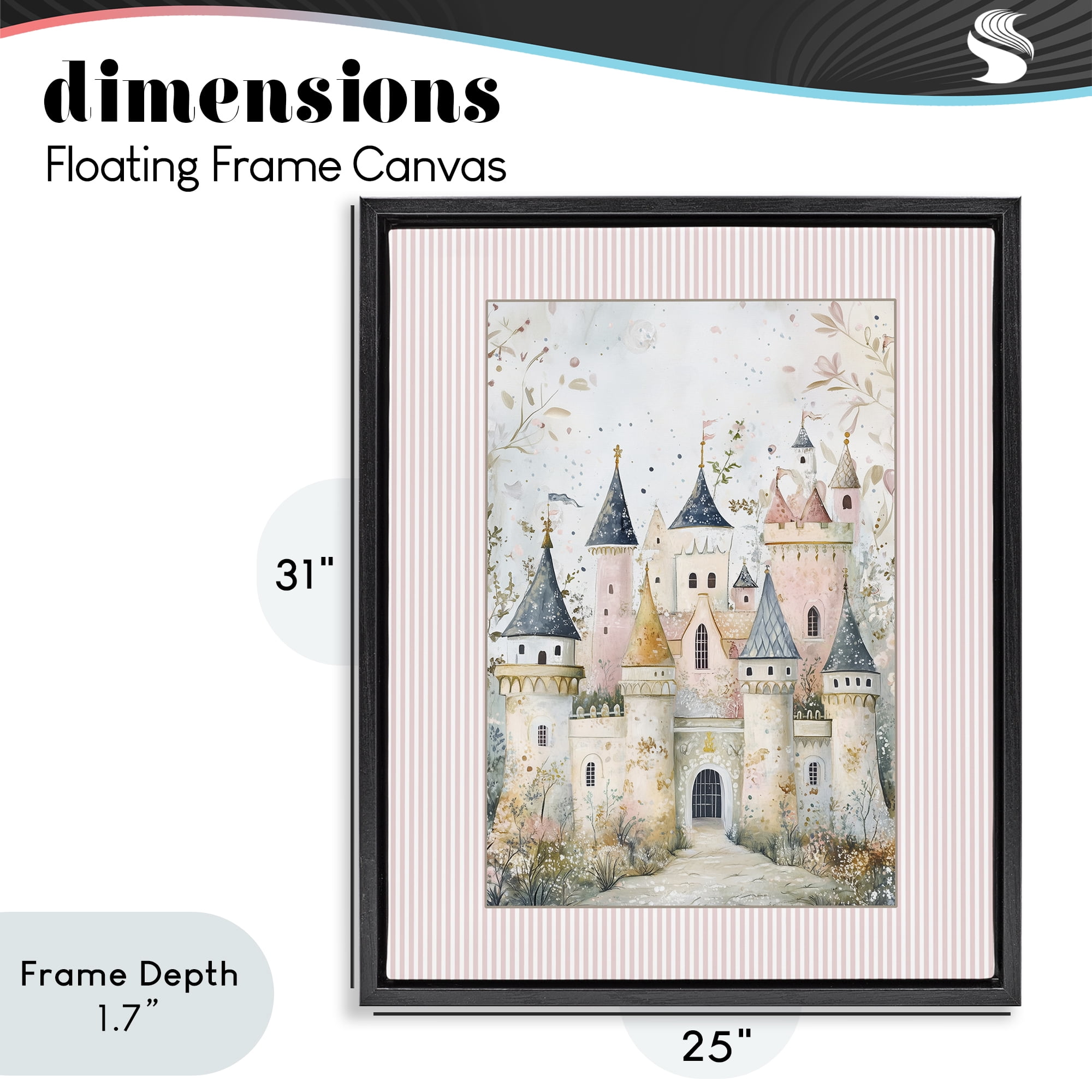 Stupell Industries Enchanted Dreams Castle Black Framed Floater Canvas Wall Art, design by Christine Simpson Art