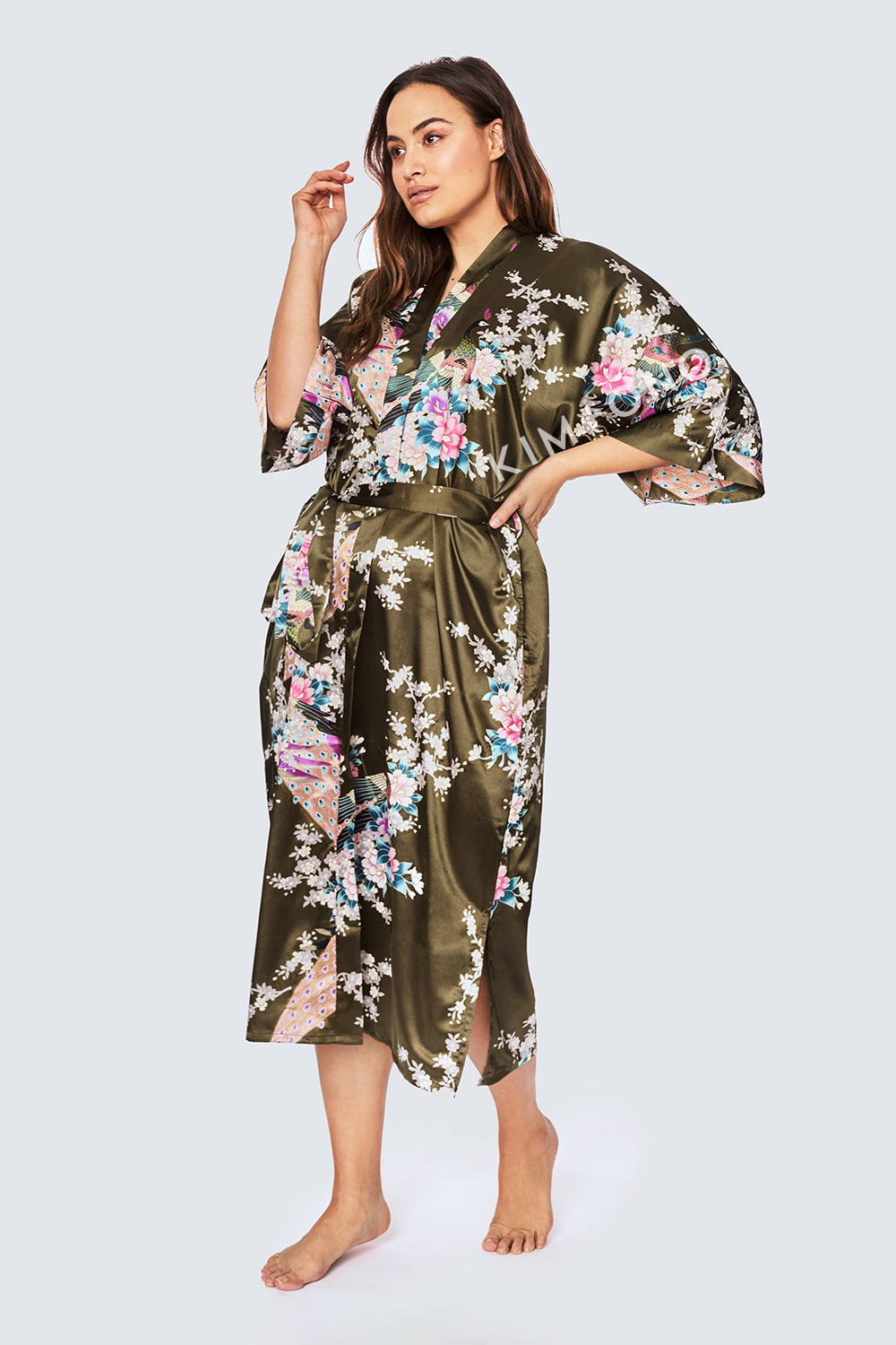 KIM+ONO Plus Size Women's Satin Kimono Robe Long Floral 