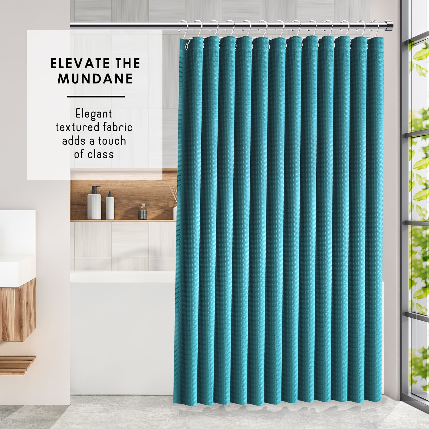 (3 pack) LammaLoe Teal Shower Curtain, Waffle Weave Heavy Duty Fabric Shower Curtain, 72” x 72" Hotel Luxury 256 GSM Bathroom Curtains