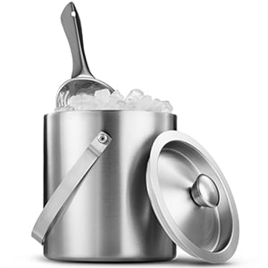 Horse Ice Bucket - ShopoKus Brushed Stainless Steel Double-Walled Ice Bucket with Lid, Compact Heavy-Duty Metal Ice Bucket with Handle and Wide Tapered Scoop for Half Gallon of Ice and Chilling Wine and Liquor Bottles
