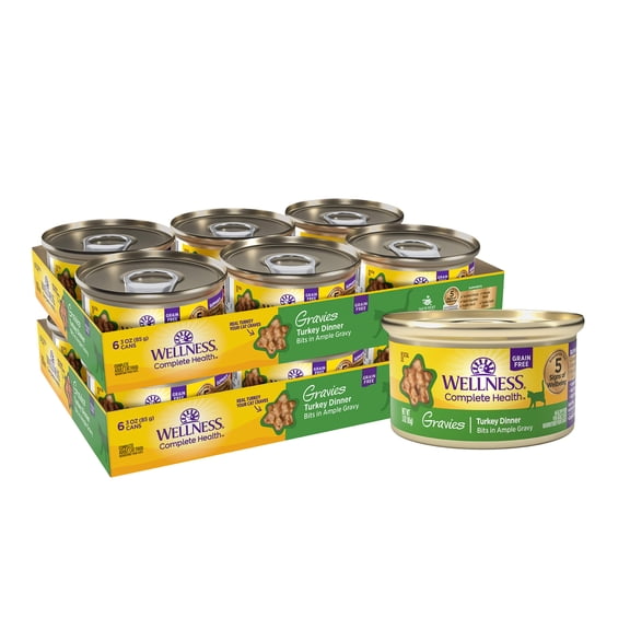 Wellness Complete Health Grain Free Gravies Turkey Dinner Wet Cat Food, 3 oz., Case of 12