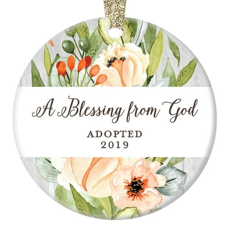 Adoption Christmas Ornament, A Blessing From God First Christmas Adopted 2019 1st Xmas Blessed Family Present Porcelain Baby Shower Ceramic Keepsake 3