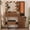 Walnut-39.4x15.6x55.2 in, variant on Walnut 39.4x15.6x55.3 in Makeup Vanity Desk with Mirror and Lights and 5 Drawers