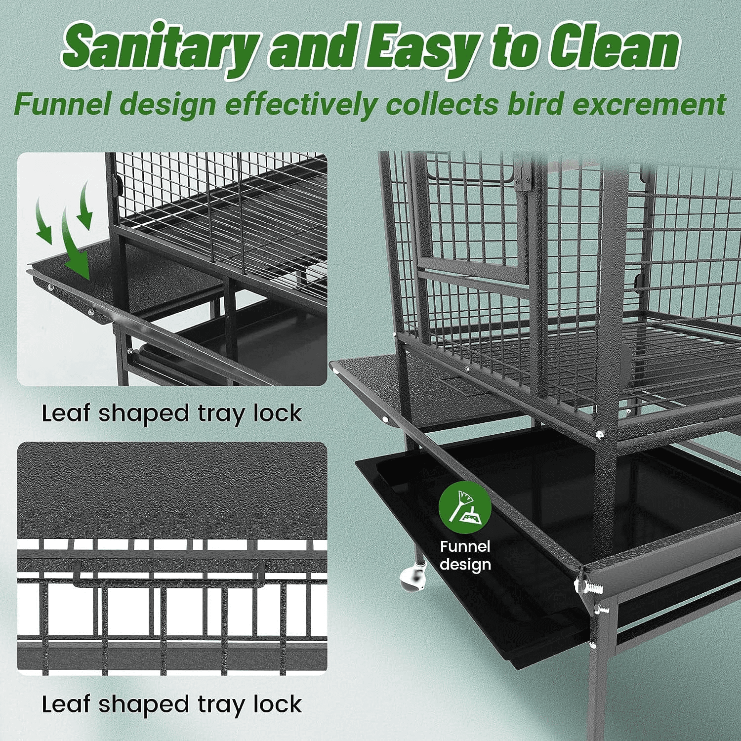 HAUXITIO 82" Rolling Metal Bird Cage,Large Parrot Cage with Play Top for Pet Birds,Black