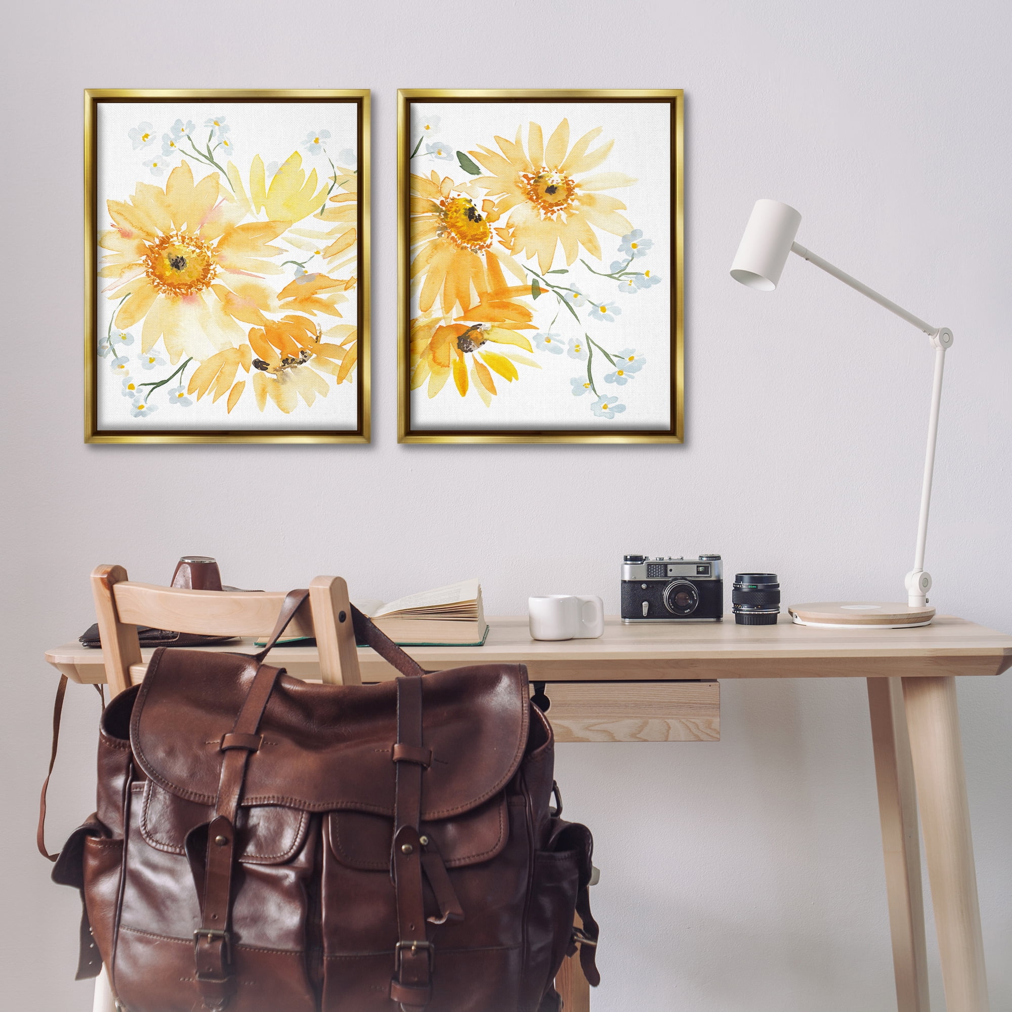 Stupell Industries Watercolor Black Eyed Susans Plants & Flowers Painting Gold Floater Framed Canvas Art Print Wall Art, 31 x 25, Set of 2