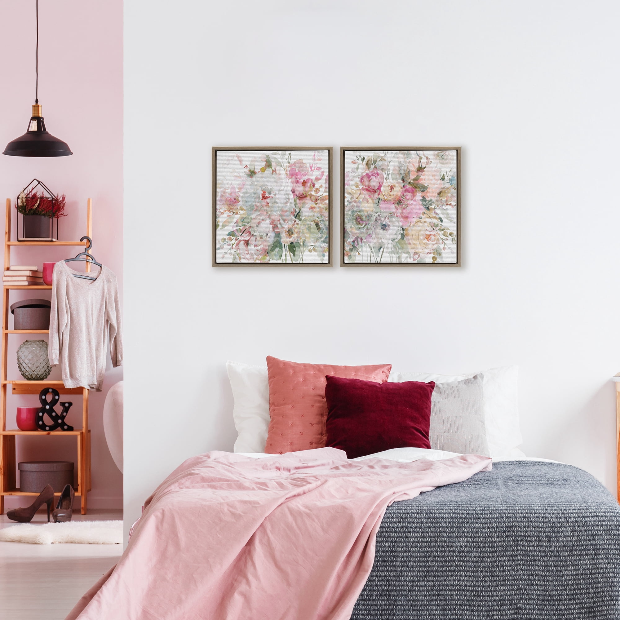 Stupell Industries Romantic Blush Botanicals 2 Piece Brown Framed Floater Canvas Set, design by Carol Robinson